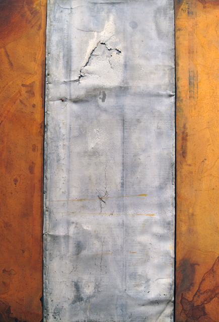 Trois toles d'acier rouillèes et zinc, 2006 (Galerie Pascal Vanhoecke). Art Paris Art Fair 2015. Ph. Silvia Dogliani