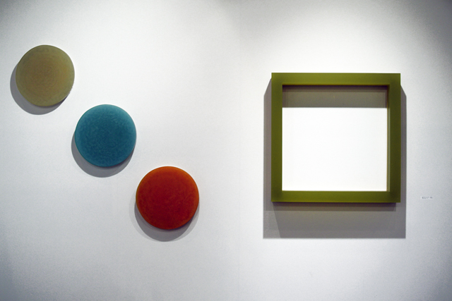 Permanent yellow bright H 1325 N, 2013; Heliogenblue H 1328 N, 2013; Indian yellow bright H 1327 N, 2013. Herbert Hamak, 1952 (Galerie Tanit). Art Paris Art Fair 2015. Ph. Silvia Dogliani