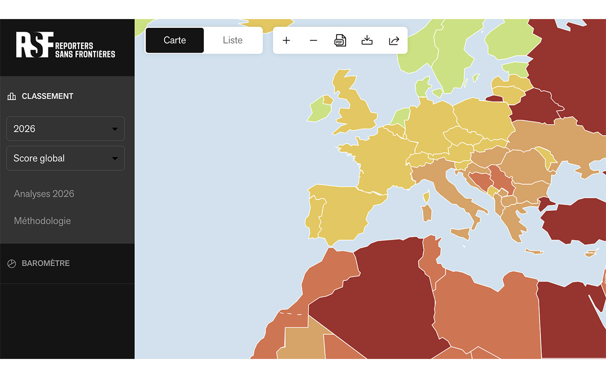 World Press Freedom Index 2026 di Reporters sans frontières